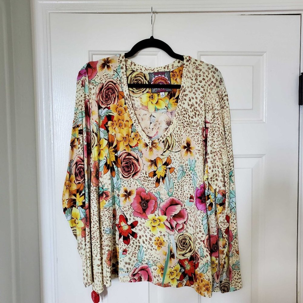 Johnny Was Floral Print Long Sleeve Top XL